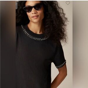 J crew Relaxed crystal-embellished cropped T-shirt in heavy jersey